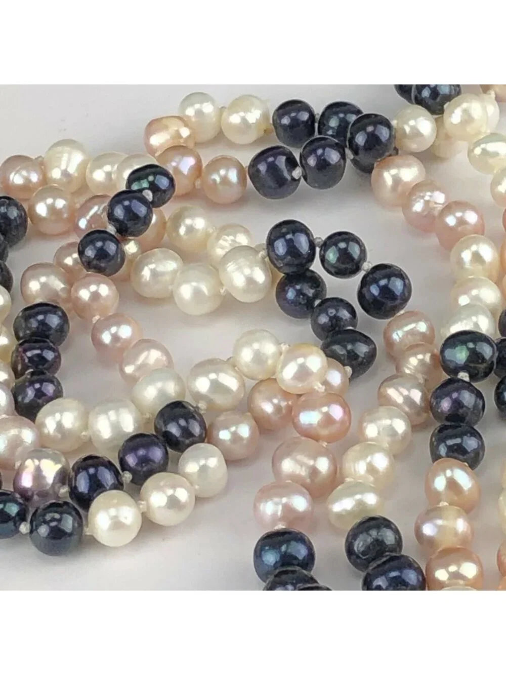 Tri-Color Extra Long 50" Pearl Necklace Pink White & Pewter - Picture 1 of 6